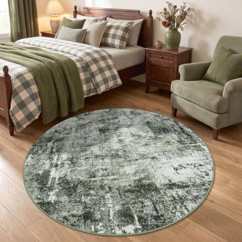 Rugflix Round Area Rugs 4Ft for Living Room, Washable Dark Green Circle Rug - Image 3