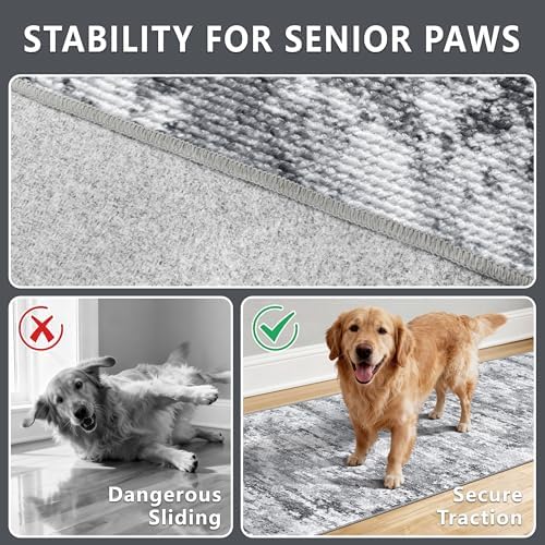 Long Hallway Runner Rug 2.6x12ft Textured Non Slip for Dogs,Gray - Image 7