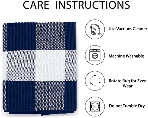 IOHOUZE 4x6 Buffalo Plaid Outdoor Rug, Washable Front Porch, Navy White - Image 6