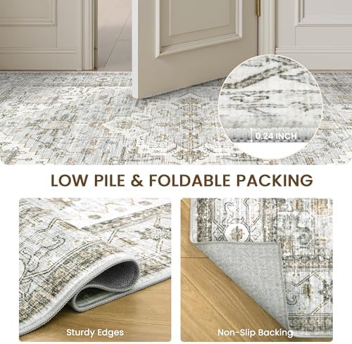 Washable Area Rugs for Living Room 9x12 Vintage Floral Large Soft Rug Blue - Image 5