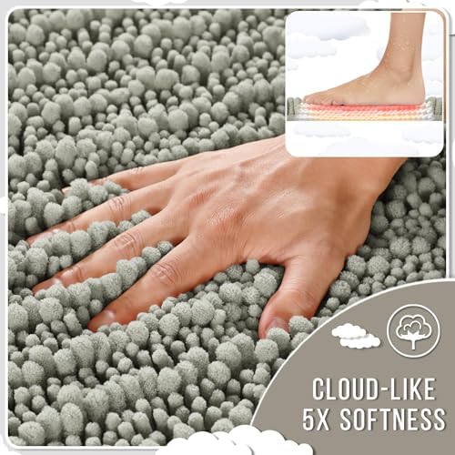 Yimobra Long Bathroom Rugs Non Slip Washable 44x24 Inch - Ultra Soft Absorbent Chenille Bath Mat, Quick Dry Shaggy Floor Carpet for Tub Shower, Sand Home Decor Accessories - Image 4