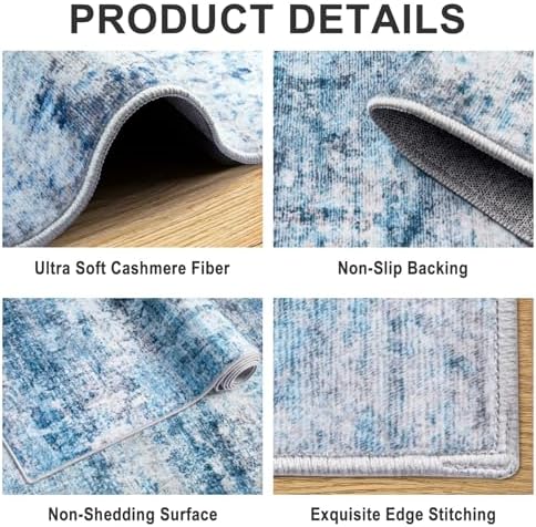 PLHXFR Area Rug Living Room: 4x6 Modern Abstract Washable Carpet Blue - Image 5