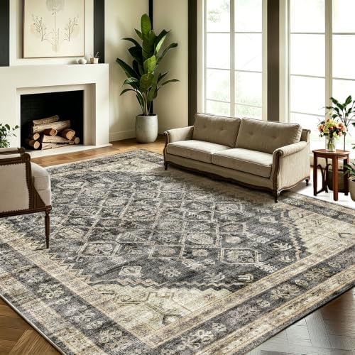 CHAMPLANT Washable Area Rug 4'x6' Vintage Traditional Floor Cover Foldable Thin Rugs Retro Kitchen Indoor Distressed Non Slip Carpet Floral Print Mat Bedroom Living Room - Image 2