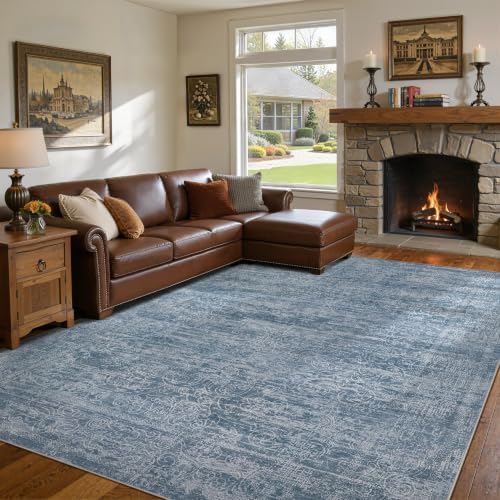 DMOYEST Area Rug Living Room Rugs - 9x12 Abstract Large Soft Indoor Washable Rug Neutral Modern Low Pile Carpet for Bedroom Dining Room Farmhouse Home Office - Dark Blue by DMOYEST