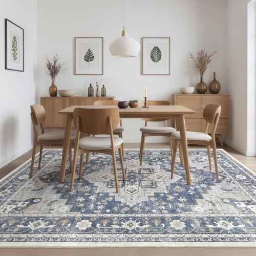 10x12 Area Rugs for Living Room: Washable Vintage Gray Blue Rug - Image 4