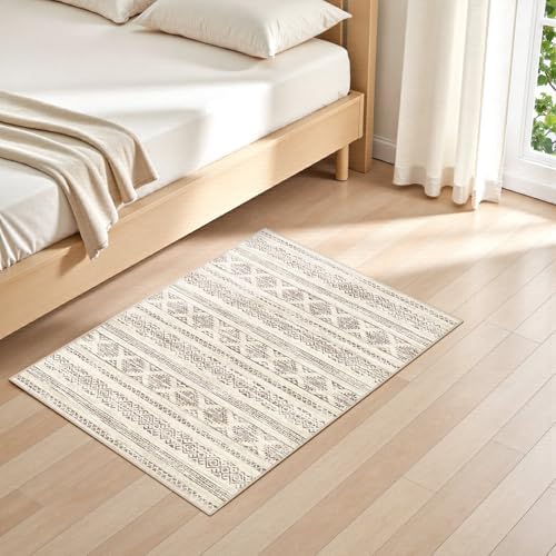 Tortania Area Rug Living Room Rugs - 2x3 Washable Soft Neutral Boho Moroccan Farmhouse Mat Indoor Floor Carpet for Bedroom Under Dining Table Home Office Decor - Brown - Image 2