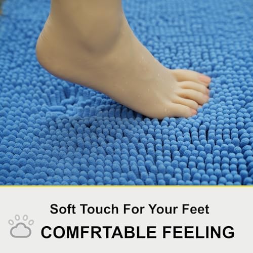 Bathroom Rugs Chenille 3-Piece Extra Soft and Absorbent Shag Bathroom Rugs, Machine Wash Mat, Strong PVC Non-Slip Underside, Plush Carpet Mats (Snow Cyan) - Image 4