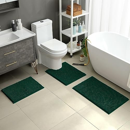 HOMEIDEAS Bathroom Rugs Set of 3, Super Soft Absorbent Chenille Bath Rugs - Image 3