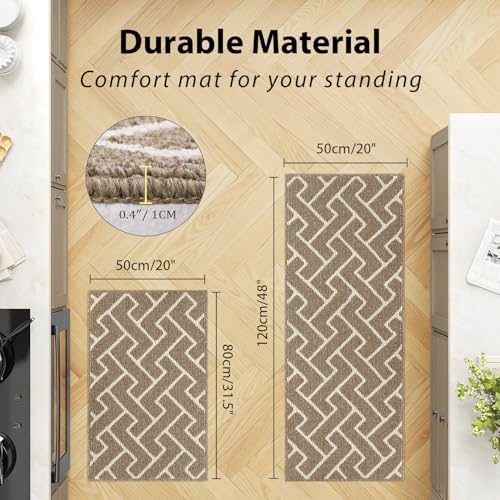 hicorfe Kitchen Runner Rug,20"x48"+20"x32" Kitchen Set,Non-Slip Kitchen Mat - Image 2