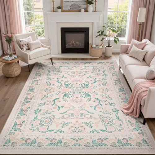 DCX Washable 8x10 Pink Rug, Floral Rug for Girl’s Bedroom - Image 4