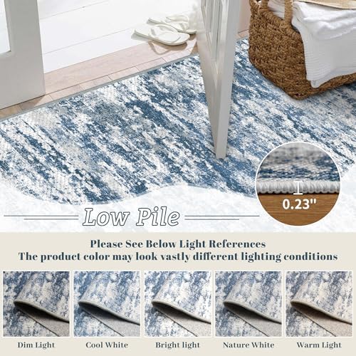Modern Hallway Runner Rug 2x6, Textured Non Slip Carpet Runner, Blue - Image 5