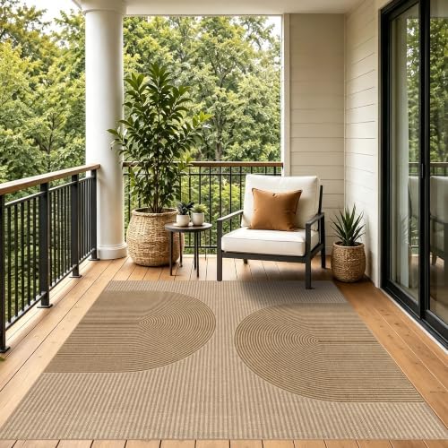 Easy Jute Rug for Pet Homes: 5x5 Outdoor Rug - Geometric Arch Pattern - Image 3