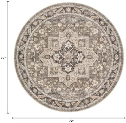 cotiled 6ft Round Living Room Area Rug, Washable, Traditional, Brown - Image 2
