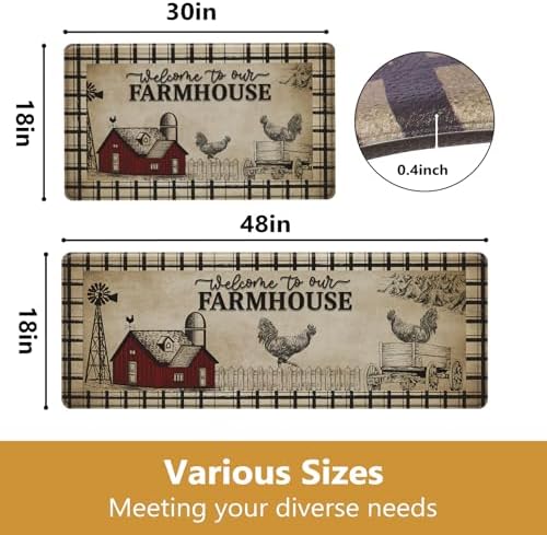 2PCS Farmhouse Kitchen Rugs,Retro Rooster Anti Fatigue Kitchen Mat - Image 3