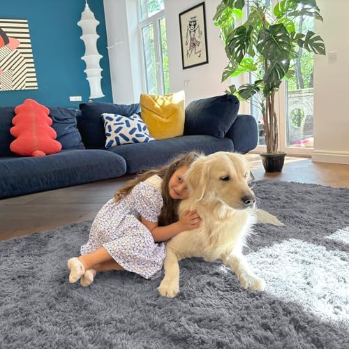 OLANLY 7x12 Machine Washable Large Area Rugs for Living Room, Bedroom, Soft Fluffy Shaggy Bedside Rug, Indoor Floor Carpet for Kids Girls and Boys, Dorms, Nursery, Home Decor Aesthetic, Light Grey - Image 5