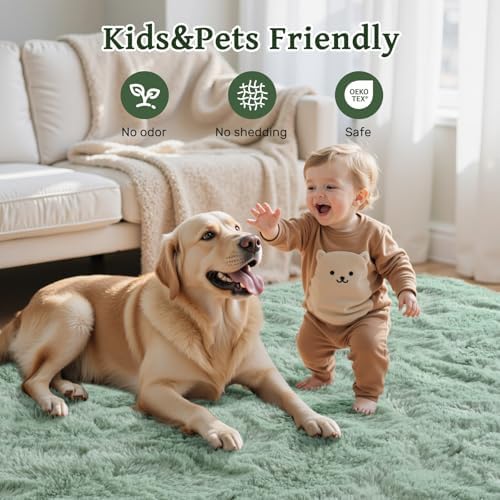 4x6 Rug Sage Green Area Rugs for Nursery Bedroom, Plush Soft Grass Fluffy Living Room Carpet for Kids Teens Home Decor Aesthetic - Image 6