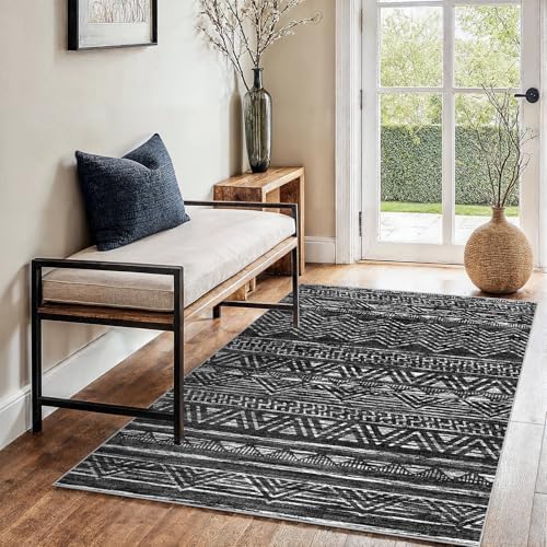 3x4 Area Rug Washable Moroccan: Non Slip Entryway Floor Mat Charcoal Gray by Ksrau
