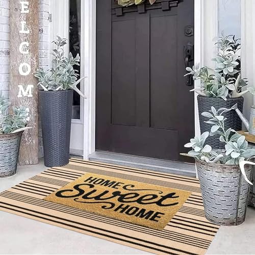 Fall Striped Outdoor Rug 2'x4.3' Black and Tan Layered Front Porch Rug - Image 4