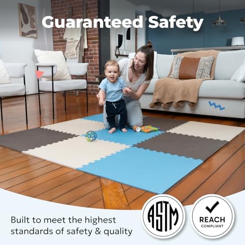 MioTetto Baby Play Mat, Soft Foam Floor Tiles for Kids. Adjustable Interlocking Foam Tiles, Fits with 74x74 Playpen Baby mat for Crawling & Development, Safe & Non-Toxic Playmat for Babies 6-12 Months - Image 3