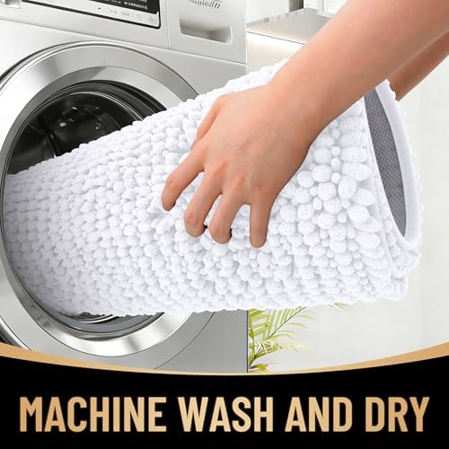OLANLY Thick Chenille Large Bathroom Rugs 70x46, Absorbent Bath Mat, White - Image 4