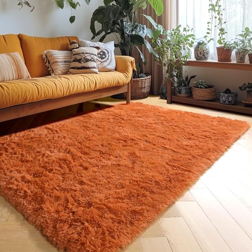 Amdrebio Burnt Orange Fluffy Shag Rust Small Area Rug 3x5 for Bedroom Dorm - Image 4