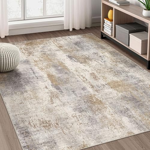 DMOYEST Area Rug Living Room Rugs - 5x7 Washable Soft Indoor Neutral Modern Abstract Low Pile Rug Carpet for Bedroom Dining Room Farmhouse Home Office - Brown Grey by DMOYEST