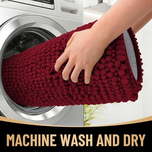 OLANLY Thick Chenille Large Bathroom Rugs Mats 44x32, Burgundy - Image 4