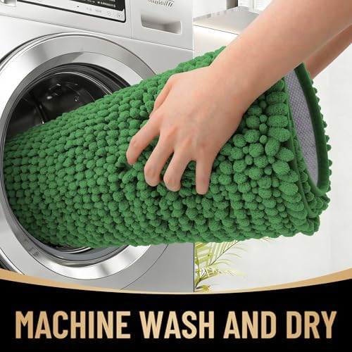 OLANLY Thick Chenille Absorbent Bathroom Rugs Mat 36x24, Olive Green - Image 4