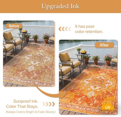 GENIMO Indoor Outdoor Rug, Washable for Patio and Deck, Orange Gold, 8x10 - Image 5