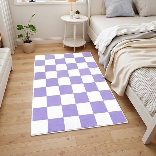 Terrug Purple and White Checkered Rug for Entryway, 2x3 Small Area Rugs - Image 2
