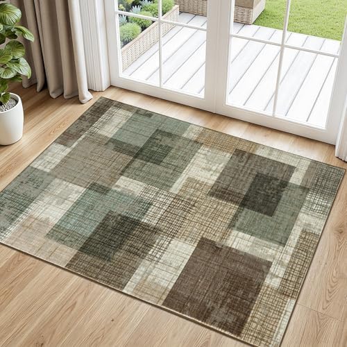 Washable 2x3 Entryway Rug, Throw Rugs with Rubber Backing, Green by Ailyei