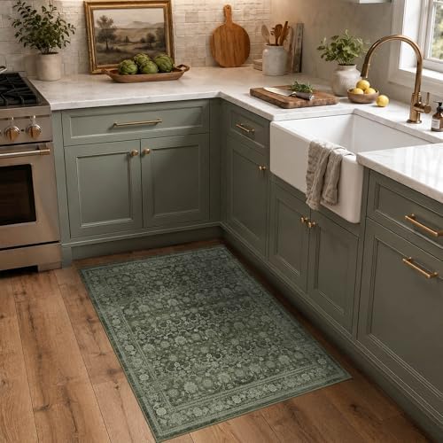 3x5 Washable Boho Entryway Area Rug Green Non-Slip Door Mat - Image 4
