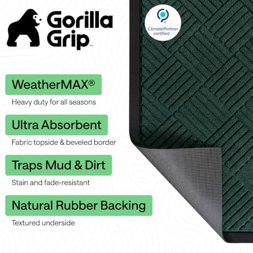 GORILLA GRIP WeatherMAX Door Mat, Indoor Outdoor Use, 35x23, Green Diamond - Image 2