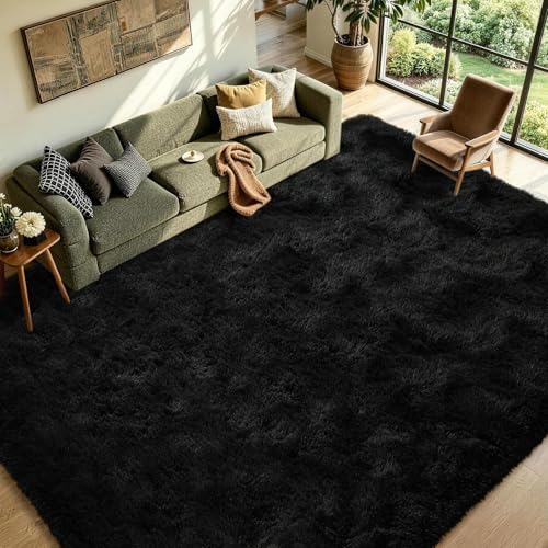 FinRèc Home 7x10 Non-Slip Fluffy Area Rugs for Living Room (Black) - Image 3