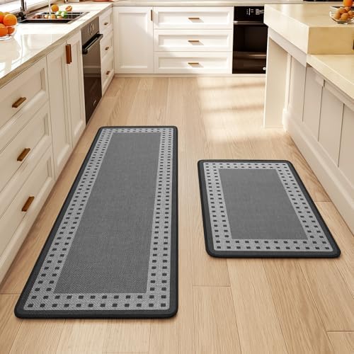 Kitchen Rugs Set of 2, Kitchen Mats for Floor,17x30+17x47 Grey by QiCaiJia