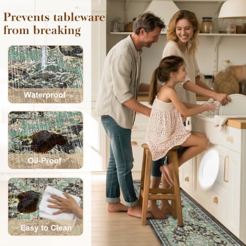 Boho Kitchen Mats for Floor 2PC Anti Fatigue Kitchen Rugs, Black Green - Image 5
