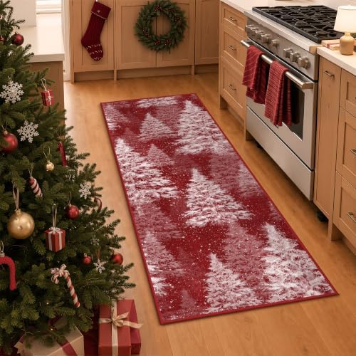 Madane Christmas Runner Rug 2x5 for Kitchen, Washable Soft Hallway Rug Red - Image 3