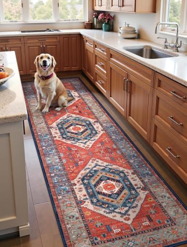 SERISSA 2'6"x8' Washable Non Slip Boho Runner Rug for Hallway，Rust - Image 2