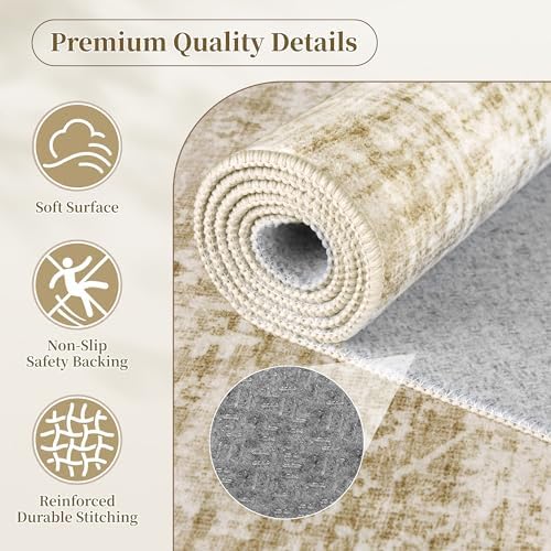 Beige 8x10 Living Room Rug, Non Slip Neutral Area Rugs for Bedroom, Nursery - Image 5