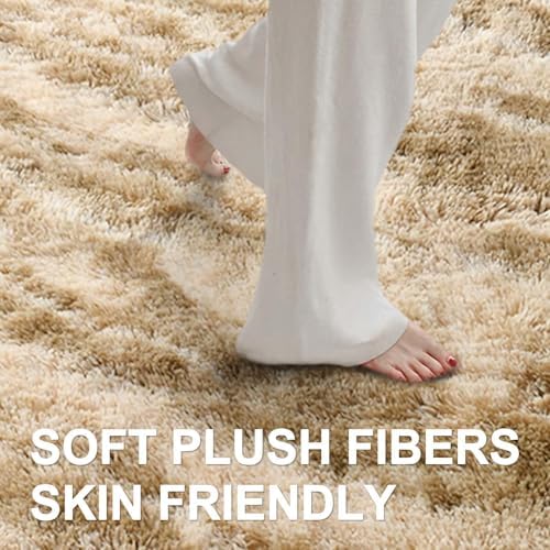 Area Rugs for Living Room, Tie-Dyed 4x6 Feet Soft Fluffy Shagg Plush Rug High Pile Indoor Modern Non-Slip Floor Carpet for Bedroom Nursery Kids Home Room Dorm Decor Aesthetic Khaki - Image 4