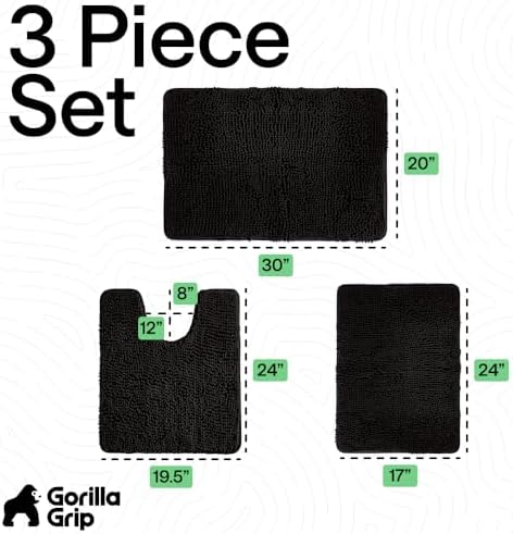 GORILLA GRIP Area Rug Sets and Oval Toilet Base, 3 Piece Black - Image 2