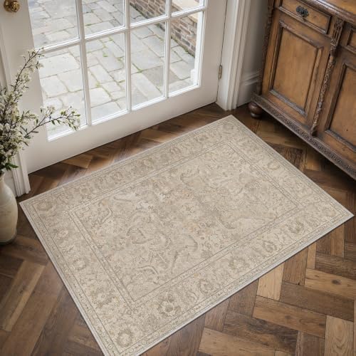 HUGEAR Entryway Rugs 2x3 Washable Rug Brown by HUGEAR