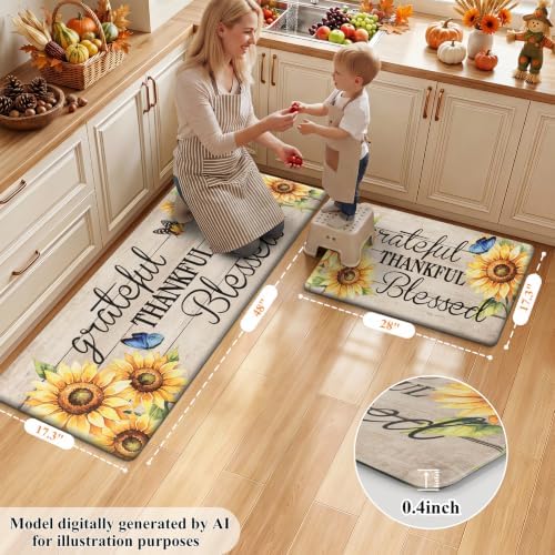 HEBE Fall Kitchen Rugs Set of 2, Anti Fatigue Kitchen Mats for Floor - Image 2