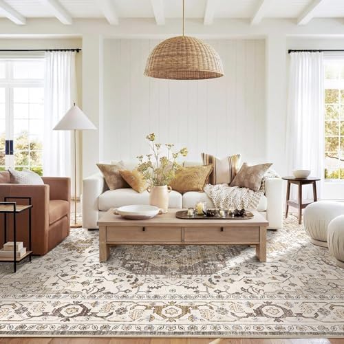 Area Rug for Living Room - 8x10 Soft Washable Oriental Vintage Floral Distressed Large Carpet - Fade Stain Resistant Non Slip Rugs for Bedroom Dining Room Nursery Dorm Office Home Decor-Camel/Beige - Image 7