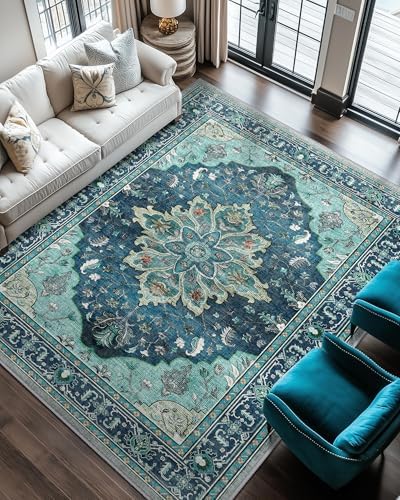RELEANY Washable Area Rug, 6'x8', Teal by RELEANY