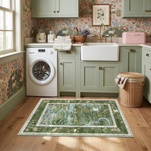 2x3 Washable Area Rug for Entryway Non Slip Safari Nursery Rug Green Kids Room Rugs Low Pile Stain Resistant Jungle Animal Print Rugs Small Throw Mat for Living Room Bedroom Girls Room, Green - Image 4