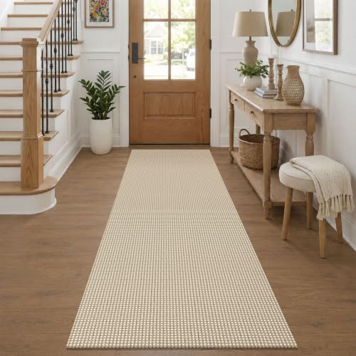 KOZYFLY Cotton Runners for Hallway 2.5'x8', Washable Runner Rug, Woven Non Slip Kitchen Runner, Braided Entryway Rug, Floor Carpet for Foyer, Bedroom, Hall, Oatmeal Beige by KOZYFLY