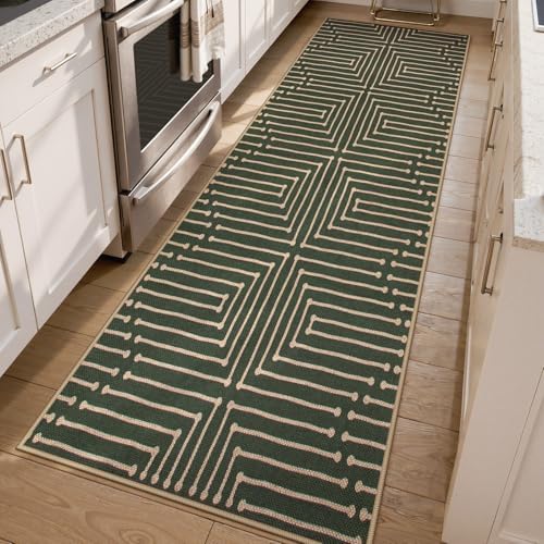 Lahome Maze Line Green Kitchen Runner Rug, 2x8 Outdoor Easy Jute Runner Rug by Lahome