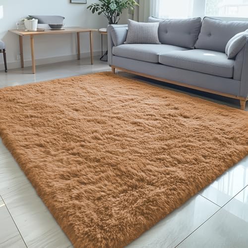 OLANLY 5x8 Machine Washable Large Area Rugs for Living Room, Bedroom, Soft Fluffy Shaggy Bedside Rug, Indoor Floor Carpet for Kids Girls and Boys, Dorms, Nursery, Home Decor Aesthetic, Khaki - Image 3