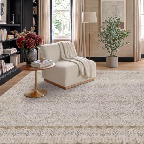 Ivory Vintage Washable 5x7 Area Rug for Small Living Room, Non-Slip Distressed Rug for Entryway & Bedroom, Low Pile Stain Resistant Floor Carpet, Modern Farmhouse Décor by TALANOVA
